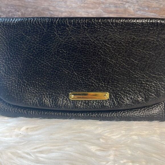 Black Leather Vintage Clutch Purse, Brand Unknown 9 1/2 x 5 1/2” - Picture 1 of 7